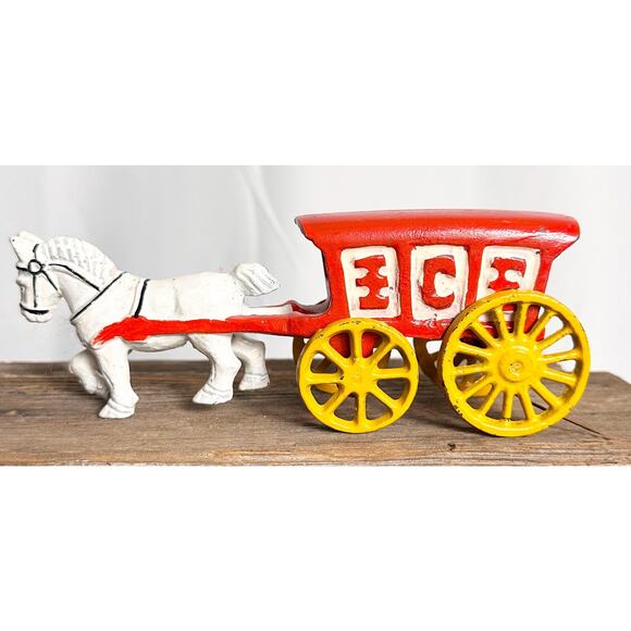 Cast Iron Collectible Toy Horse Ice Wagon - Picture 3 of 6
